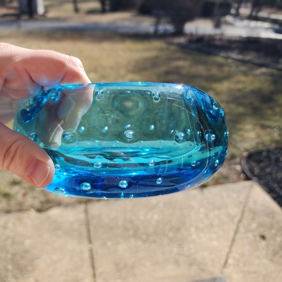 Vintage MCM Blenko Glass Ashtray Blue Controlled Seeded Bubble B-508 1950’s - Picture 15 of 15